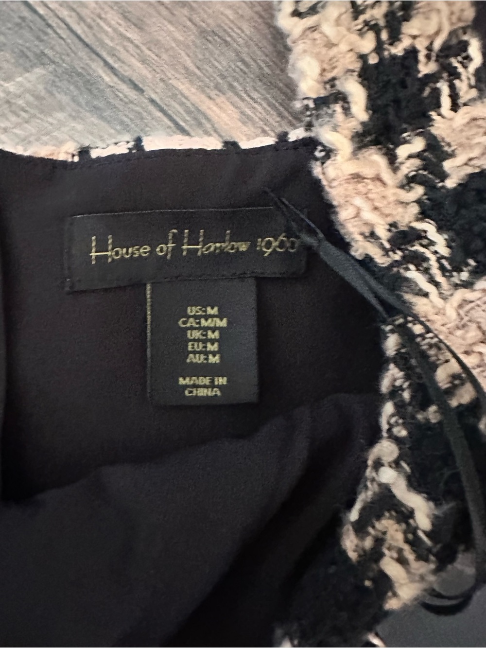 House of Harlow 1960 Black & Cream Houndstooth Tweed Crop Tank Top - Picture 2 of 4